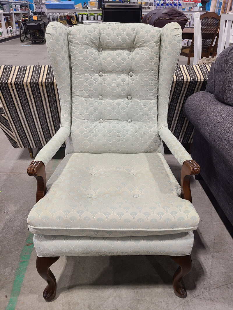 Vintage Light Blue Jacquard Tufted Wingback Armchair
