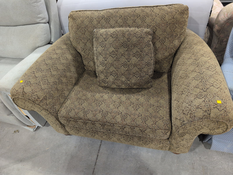 Wide Greenish Brown Armchair with Red and Black Patterns