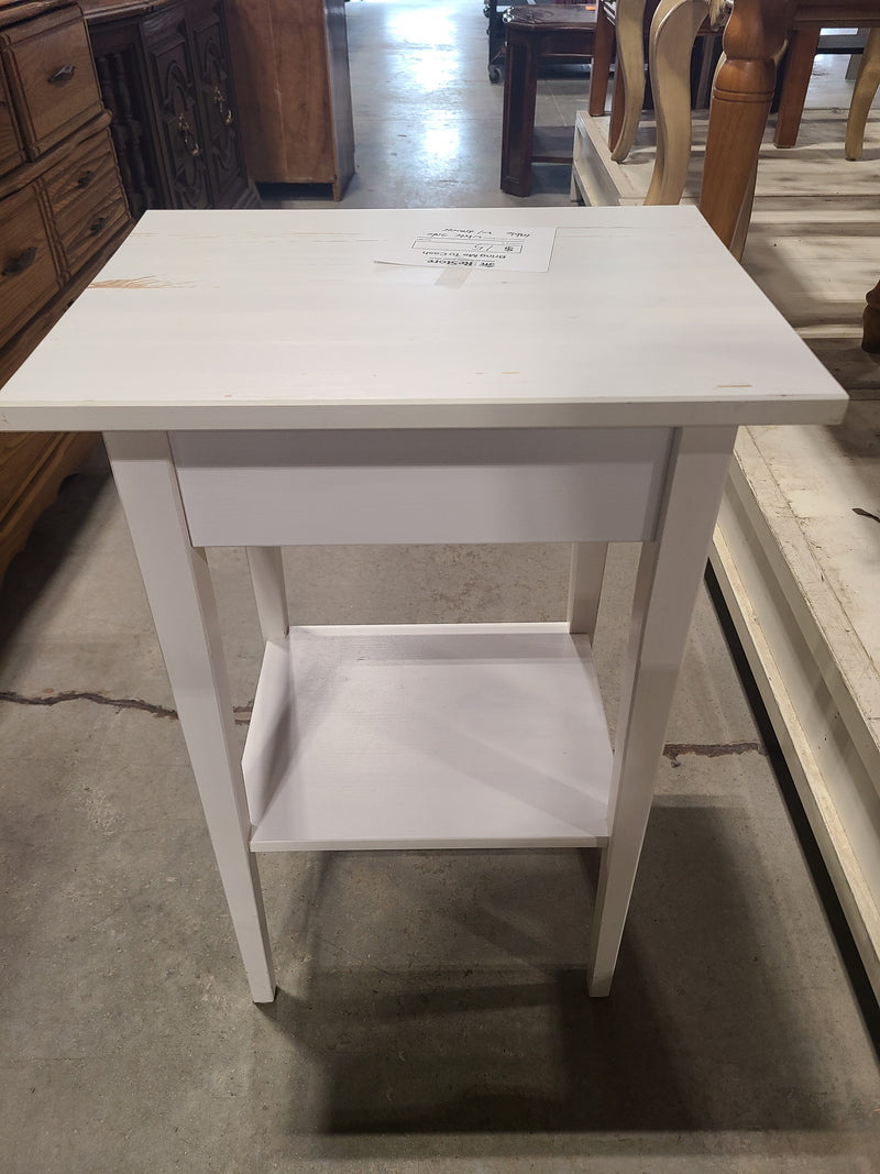 Charming White Side Table with Drawer and Shelf