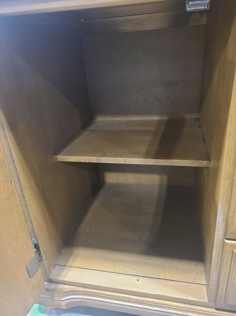 Vintage Oak Large Two-Piece China Cabinet & Buffet Credenza