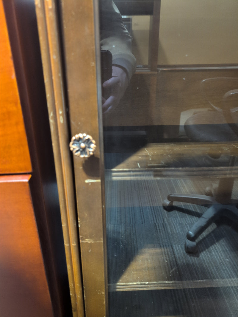 Wooden Shelves with Large Glass Windowed Door