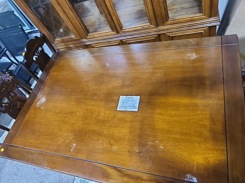 Vintage Wooden Dining Table Set with 6 Matching Chairs