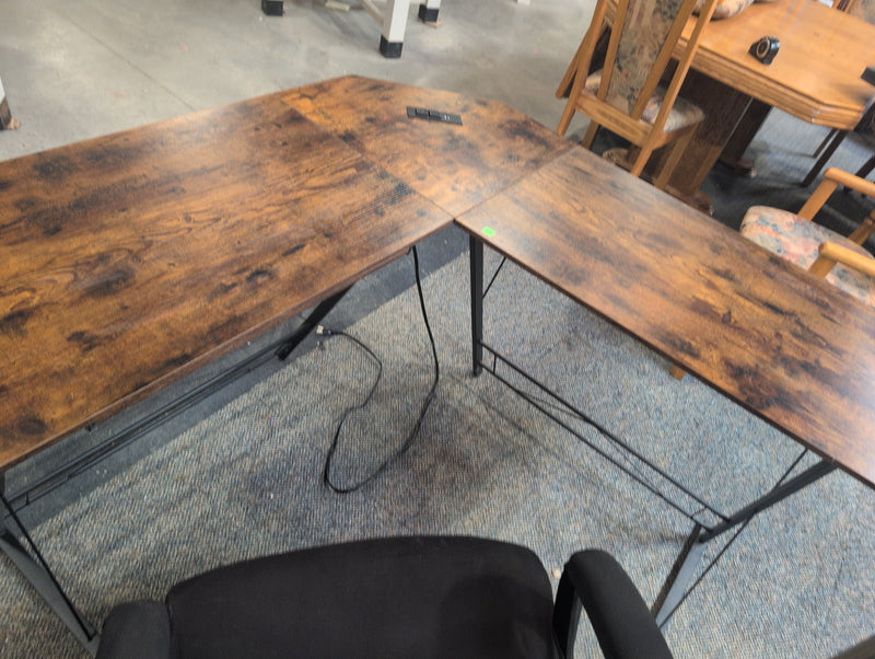 Corner Desk with Power Outlets,  USB Connectors, and Pull Out Keyboard Tray