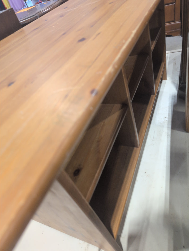 Knotty Pine Rectangular Coffee Table with Storage Cube Shelves