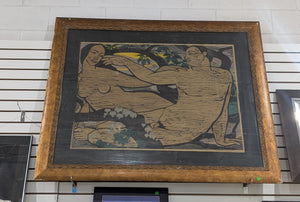 Original Colored Woodcut Framed Print