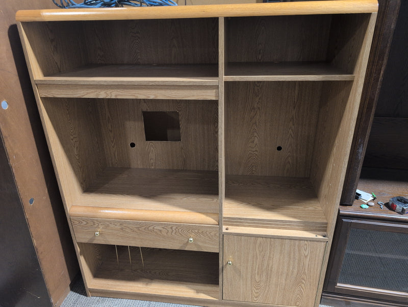 Light Brown Media Unit with Pull Out Shelf