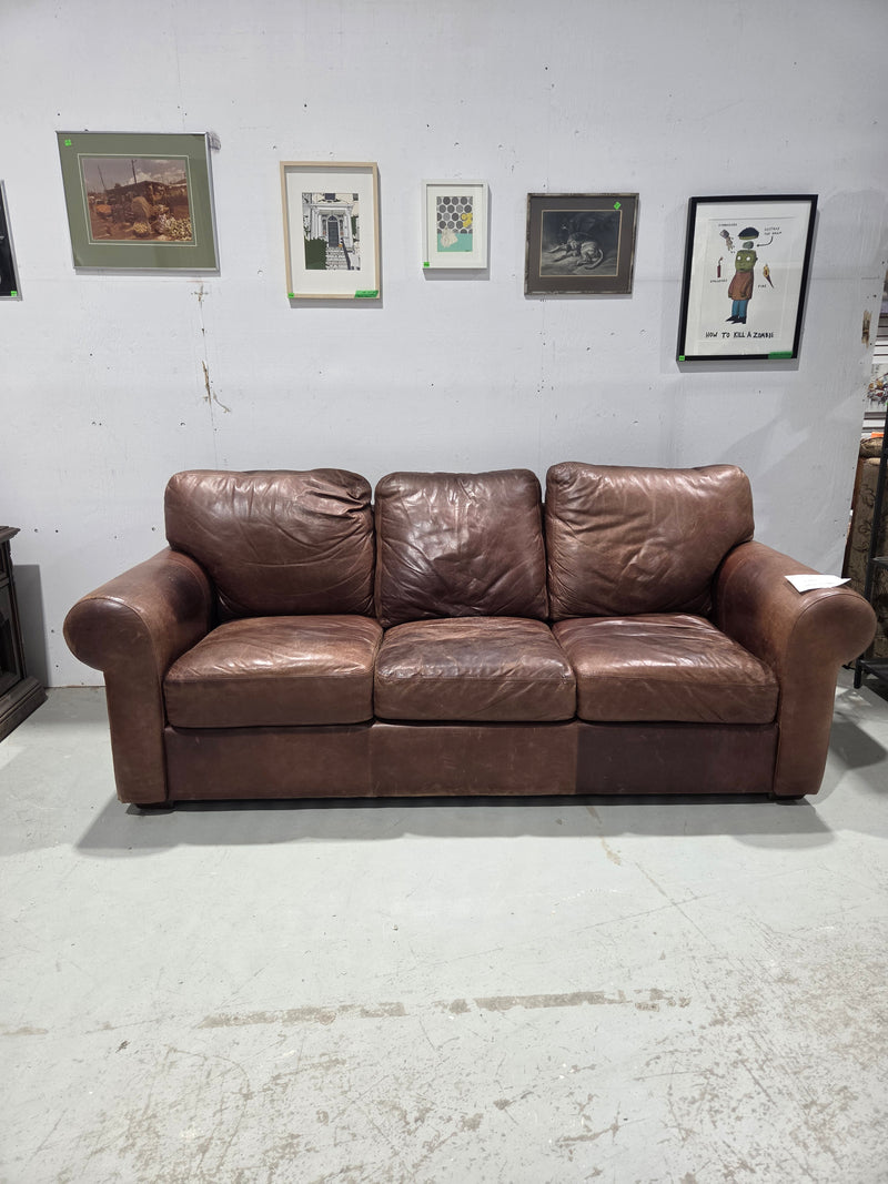 Distressed Brown Leather Sofa