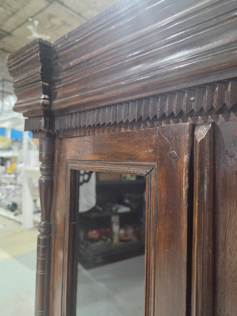 Vintage Hand-Carved Cambodian Teak Display Cabinet
