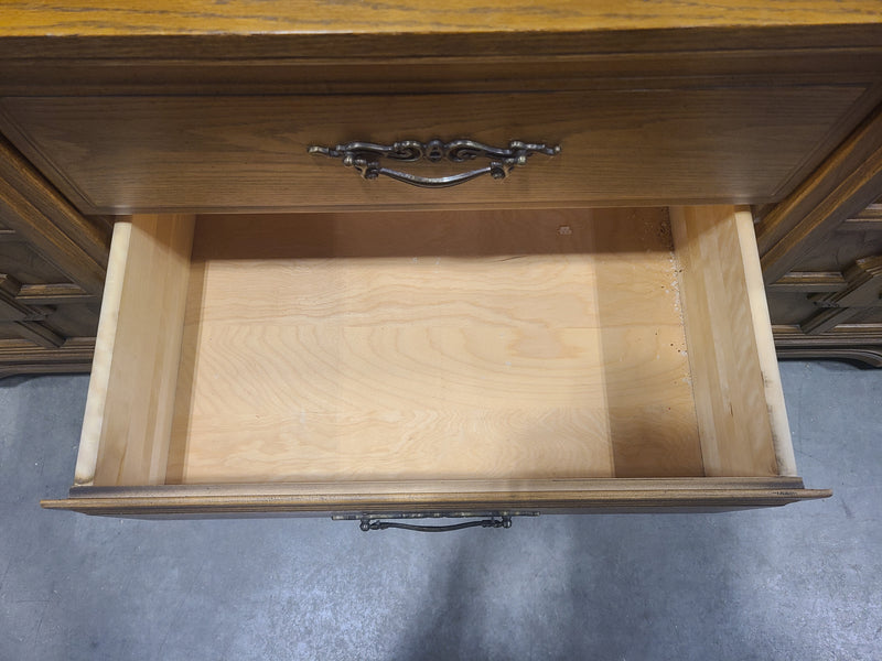 Vintage Oak Large Two-Piece China Cabinet & Buffet Credenza