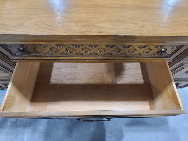 Elegant Vintage-Style Long Dresser with Intricate Trim