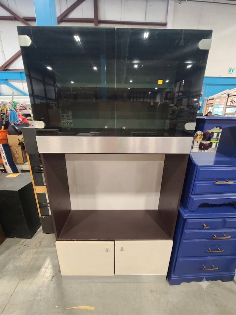 Modern Contemporary Two-Tone Cabinet Unit with Smoked Glass Doors
