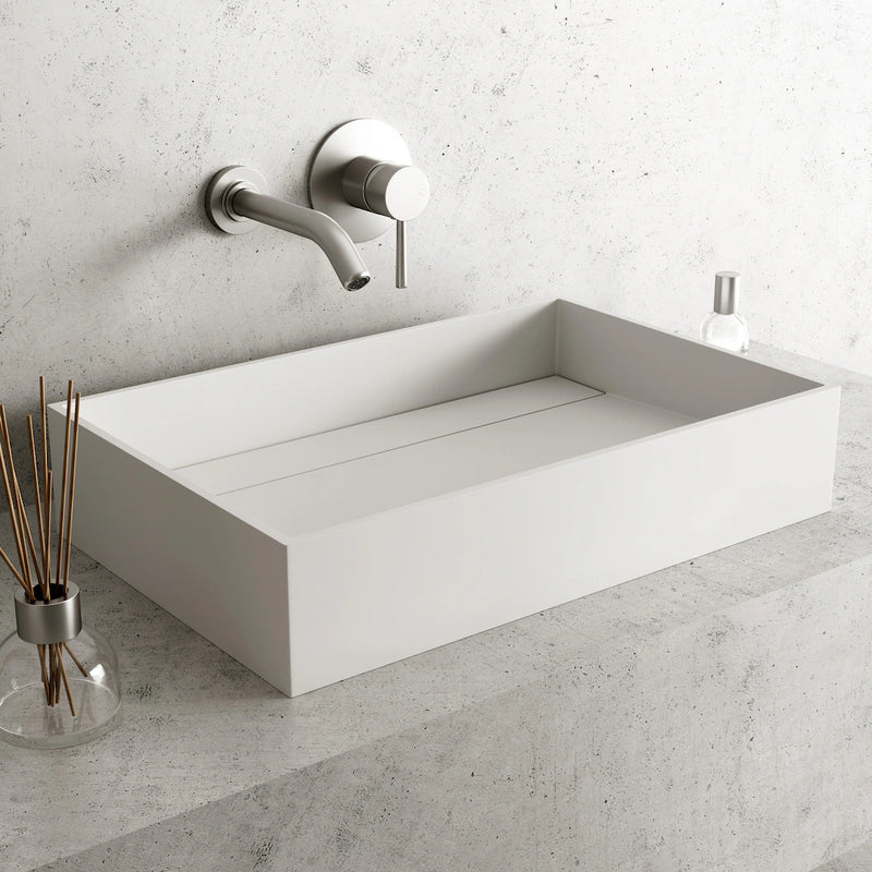 VIGO Montauk 23" Rectangular Matte Stone Vessel Bathroom Sink in Modern White