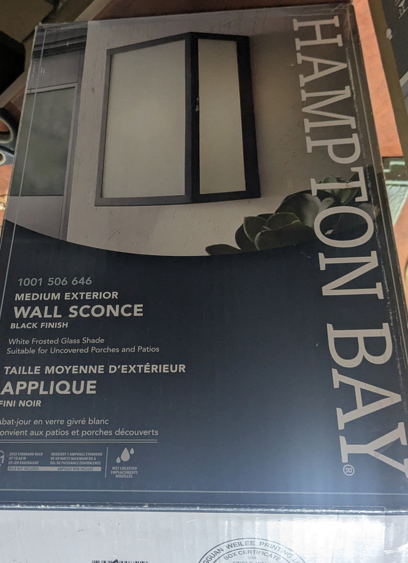 Hampton Bay 13-inch 1-Light Frosted Black Outdoor Wall Lamp
