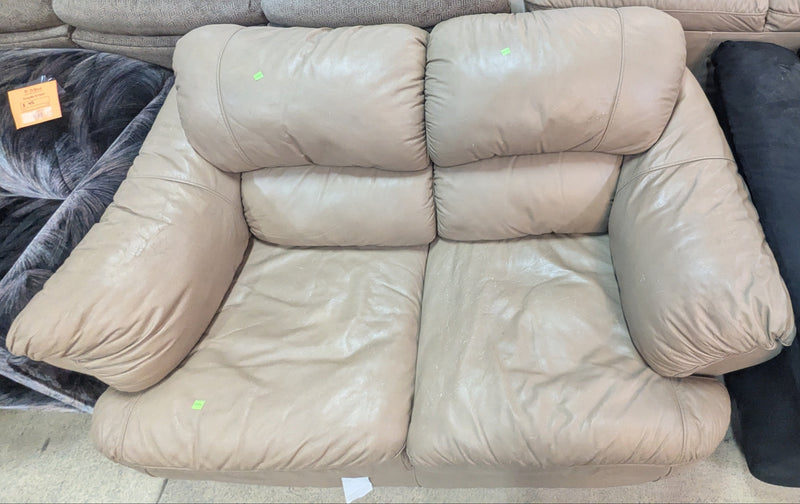 Beige Faux Leather Loveseat