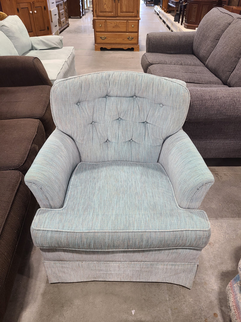 Vintage Tufted Light Blue Skirted Armchair