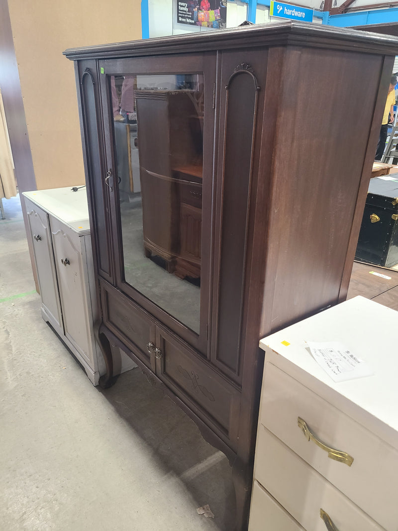 Vintage Dark Wood Display Cabinet & Curio Hutch