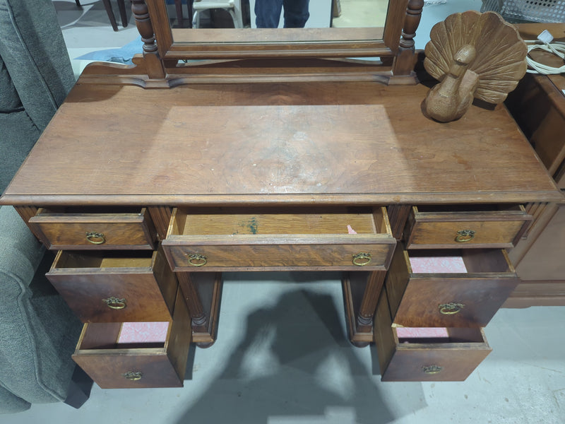 Vintage Wooden Vanity with Mirror & Side Posts