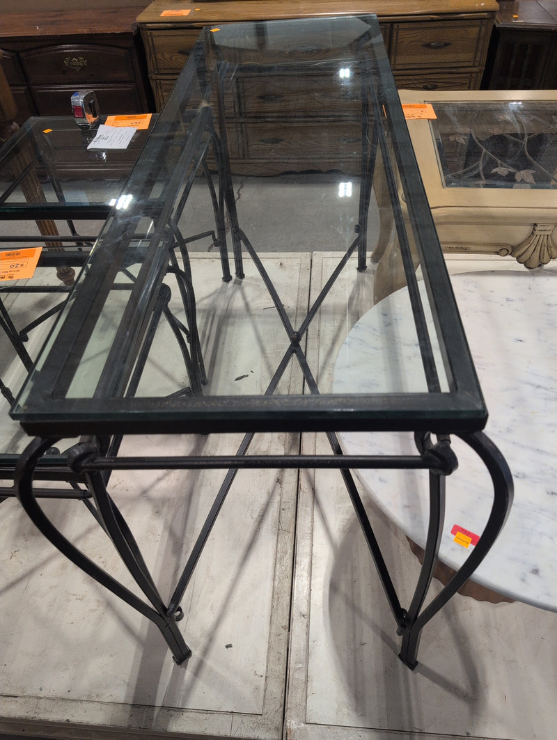 Metal Console Table with Transparent Glass Top