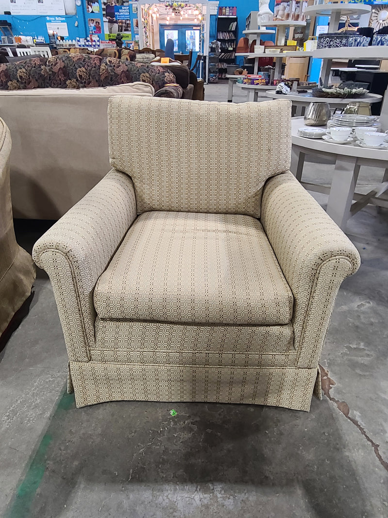 Beige Textured Geometric-Patterned Armchair with Dress Skirt