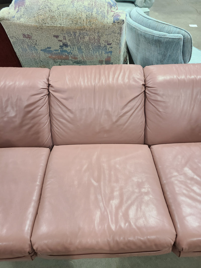 Vintage Dusty Rose Leather 3-Cushion Sofa