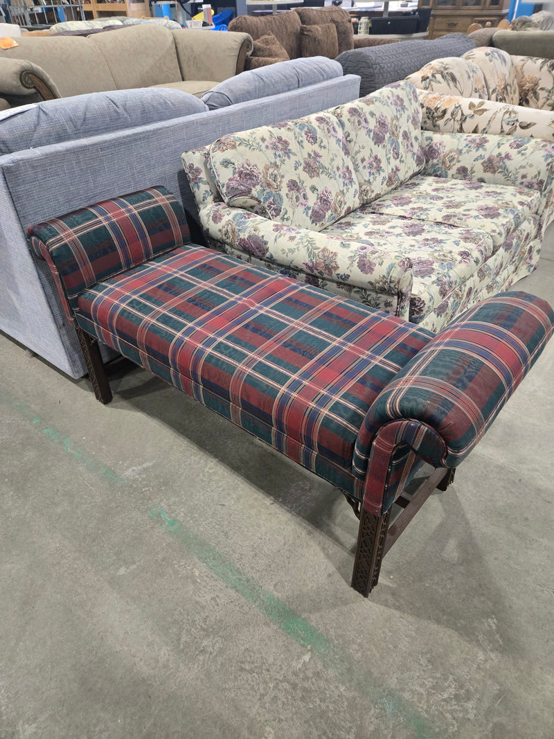 Traditional Plaid Upholstered Recamier / Boudoir Bench