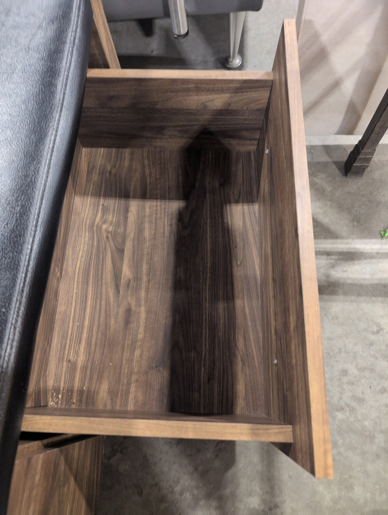 Bench with Drawers and Black Faux Leather Cushion
