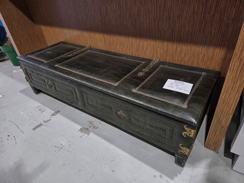Vintage Campaign-Style Leather Storage Bench