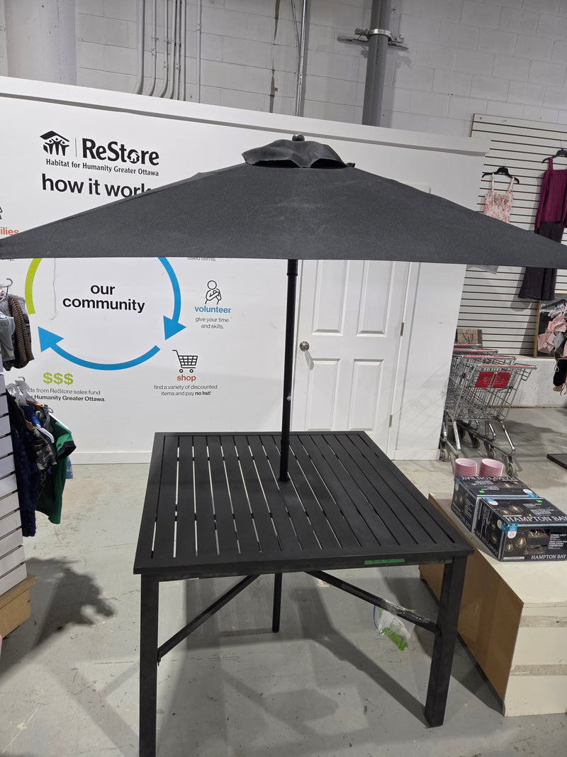 Square Metal Patio Dining Table and Umbrella Combo
