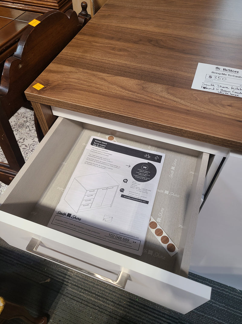 South Shore Two-Tone Kitchen Island with 4 Drawers & 2 Doors