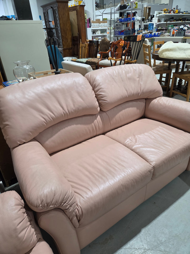 Vintage Dusty Pink Leather Loveseat