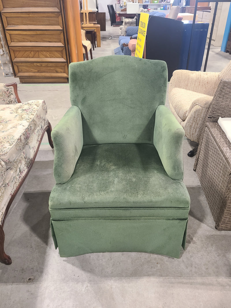 Vintage Small Sage Green Velvet Armchair with Skirt Base