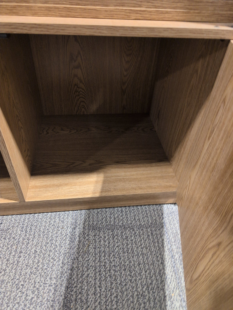 Light Brown Media Unit with Pull Out Shelf