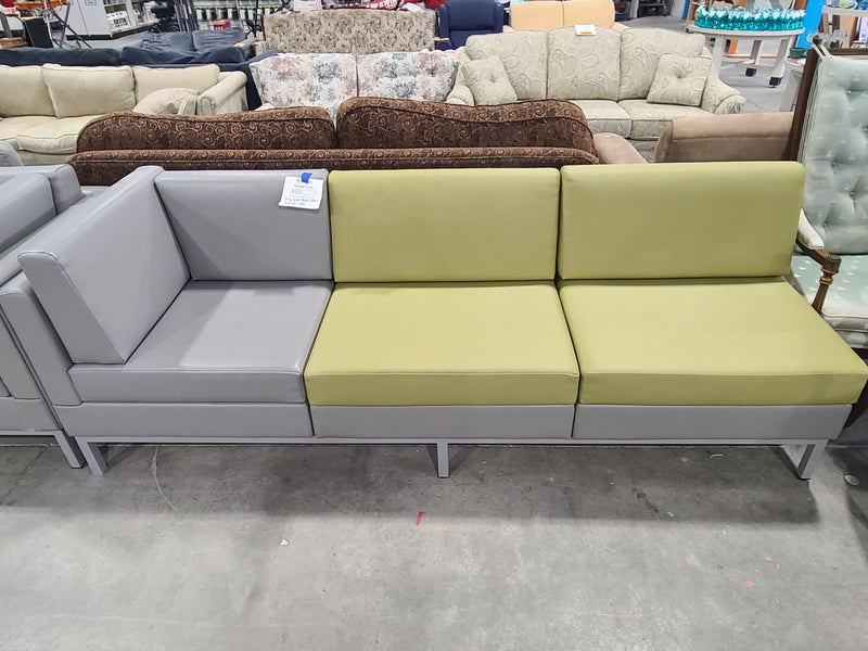 Modern Two-Tone Green and Gray 3-Seat Sectional Sofa