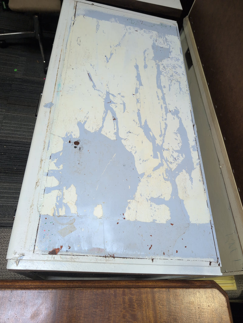 White and Blue 7 Drawer Desk with Floral Designs