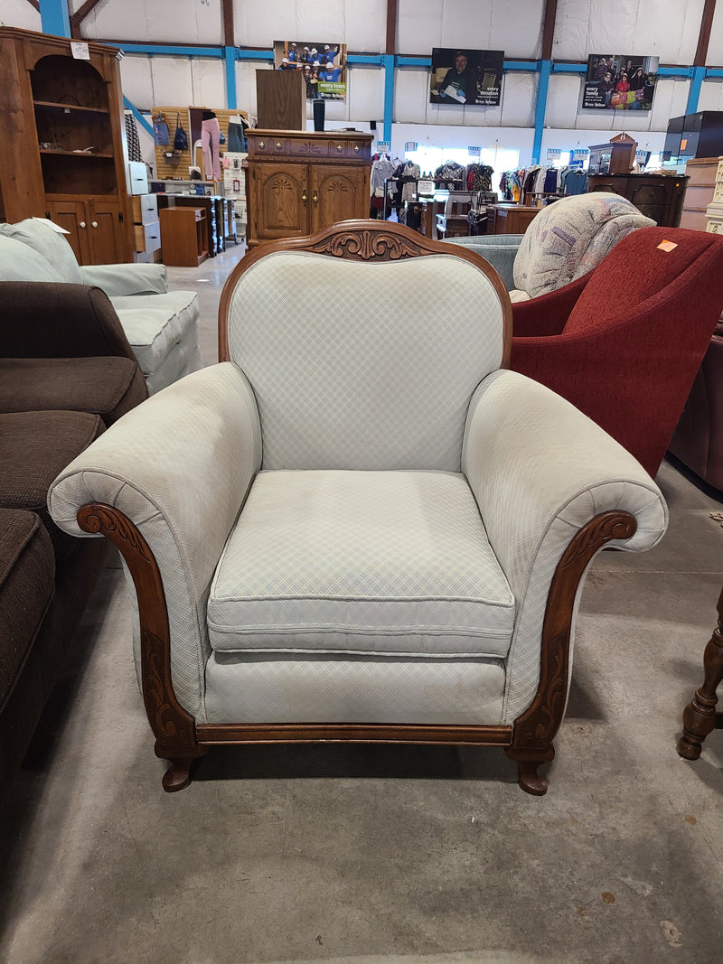 Vintage French Provincial Light Blue Diamond-Patterned Armchair