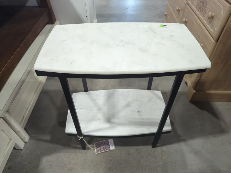 White Marble Side Table with Black Metal Frame
