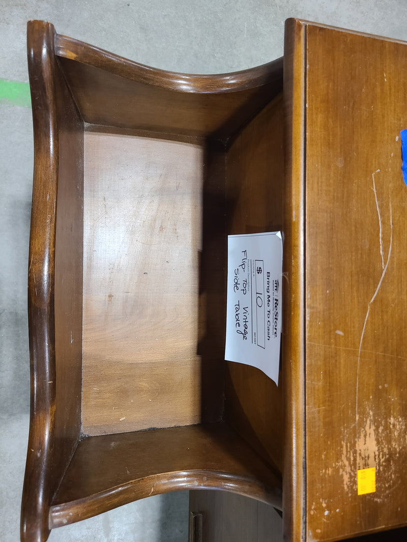 Vintage Mid-Century Step Table with Flip-Top Storage & Built-In Magazine Cradle