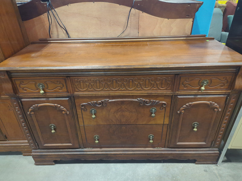 Antique Wooden Sideboard with Ornate Carved Details