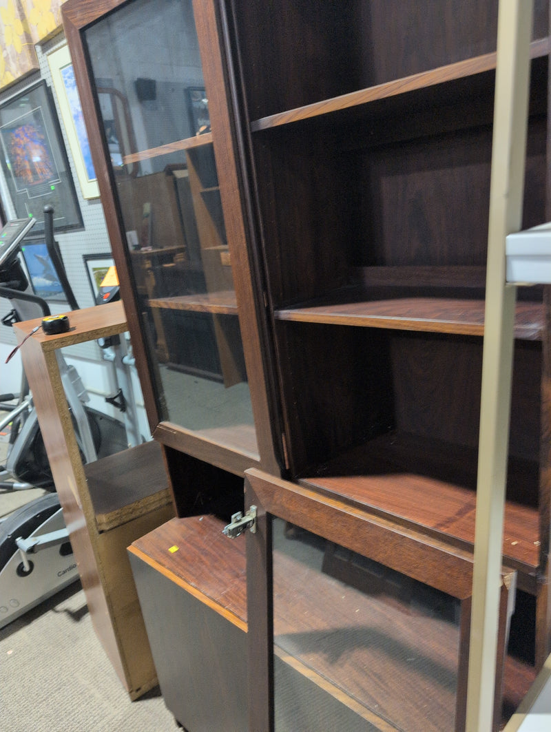 Wooden Buffet with Cabinets and Glass Doors