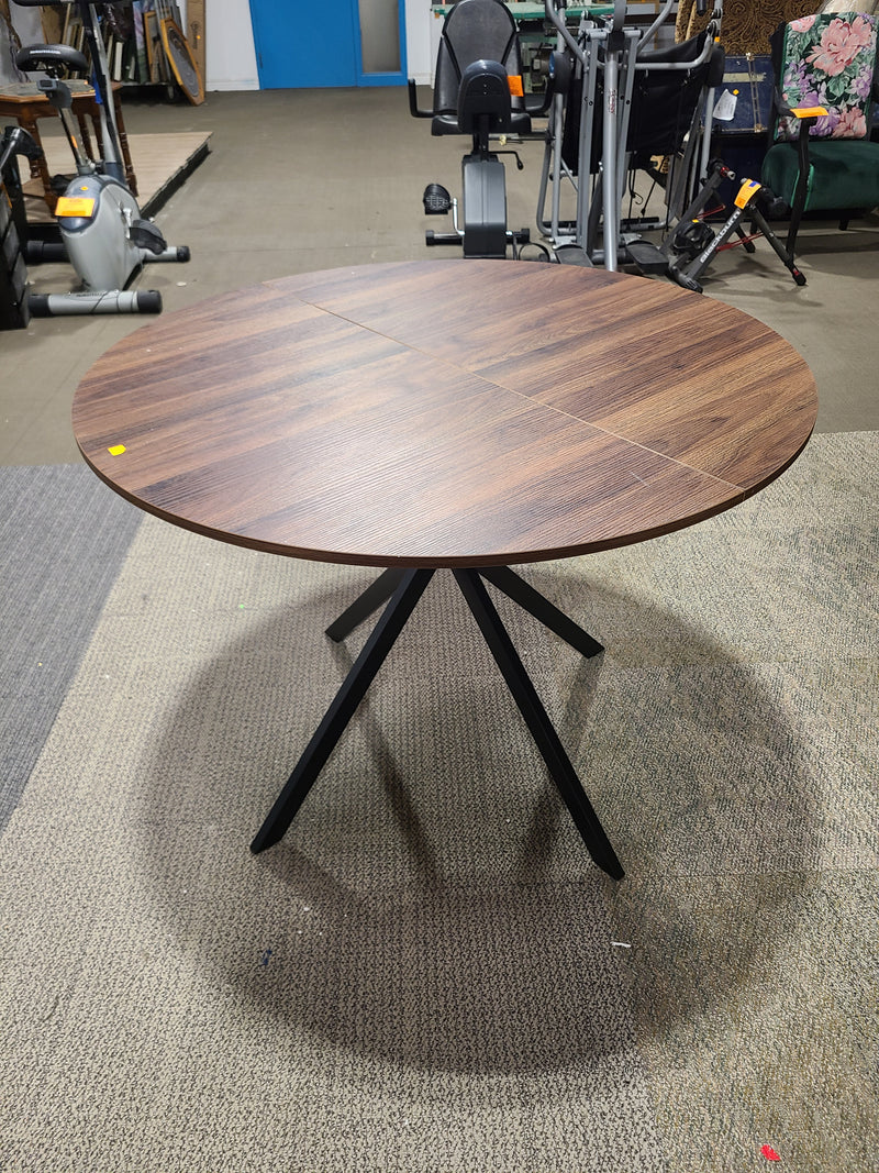 Modern Round Dining Table with Black Metal Starburst Legs