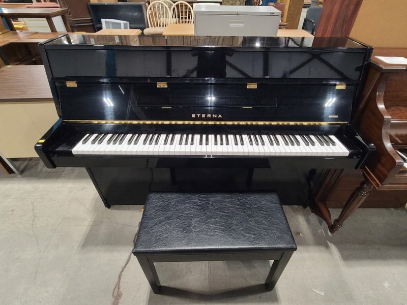 Eterna Polished Ebony Upright Piano with Bench