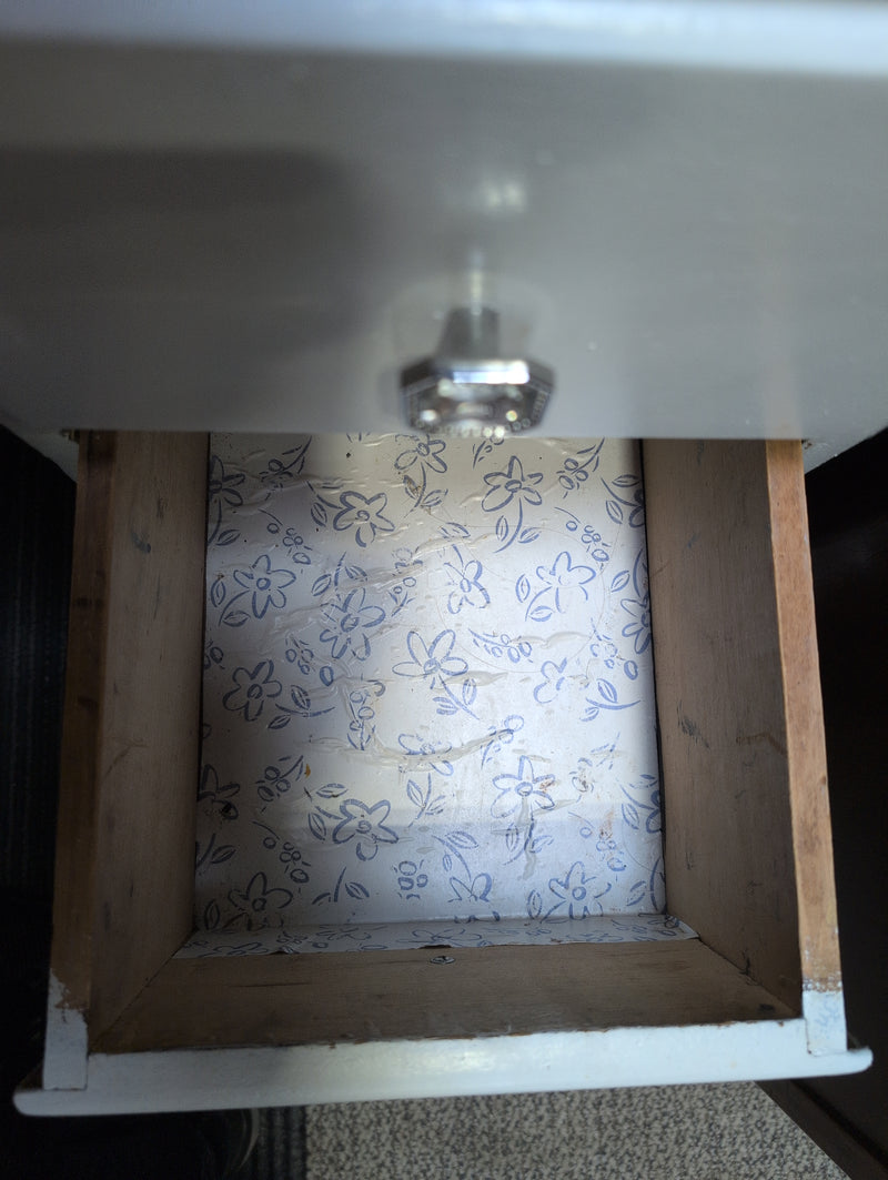 White and Blue 7 Drawer Desk with Floral Designs
