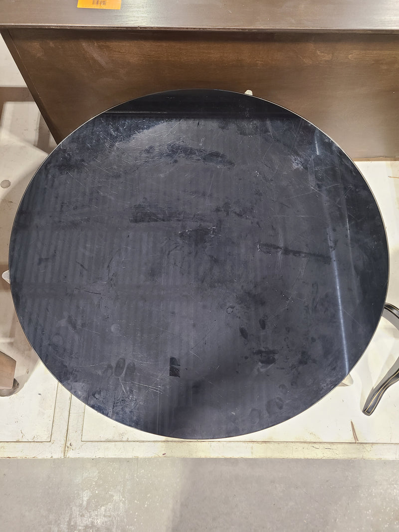 Modern Round Black Glass & Chrome Coffee Table on Casters