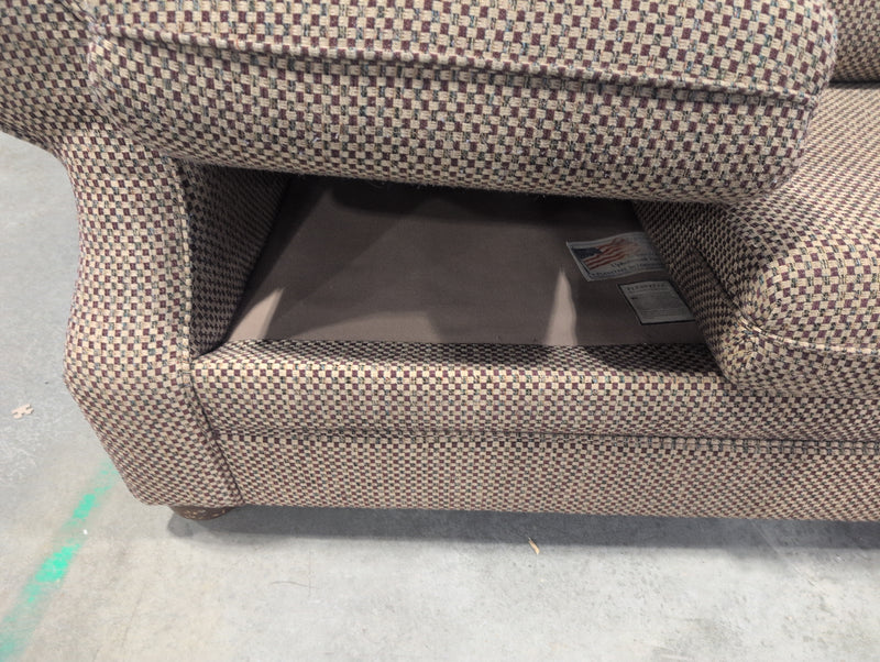 Beige, Red, and Green Rectangular Patterned Loveseat