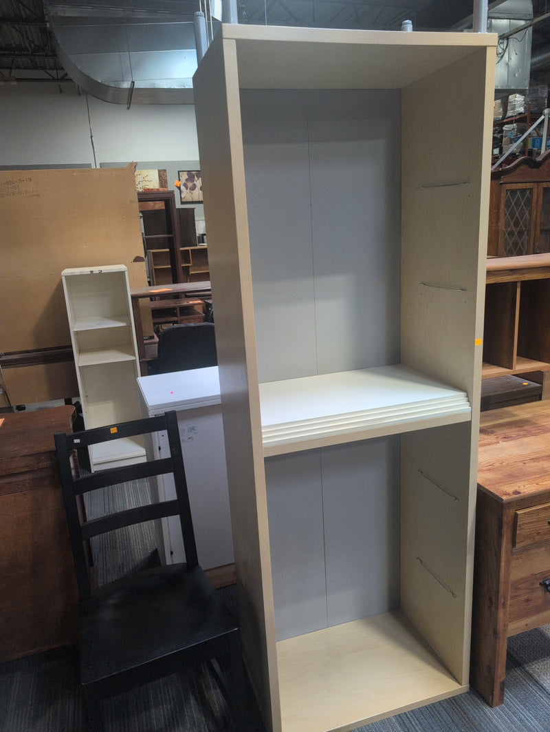 Tall White and Tan Shelving Unit