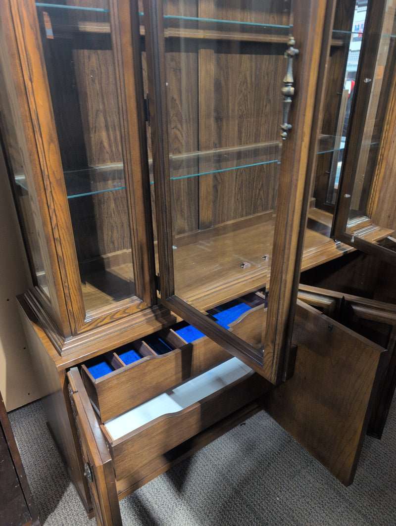 Large Wooden Buffet and Hutch with Glass Doors