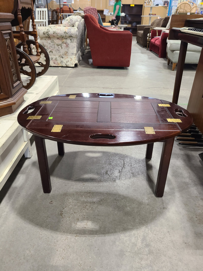 Vintage The Bombay Company Oval Butler Tray Coffee Table with Drop Leaves