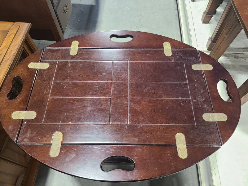 Traditional Mahogany Finish Drop-Leaf Butler Tea & Bar Cart