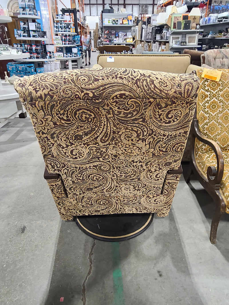 Vintage Paisley Swivel Rocking Recliner with Wooden Arms