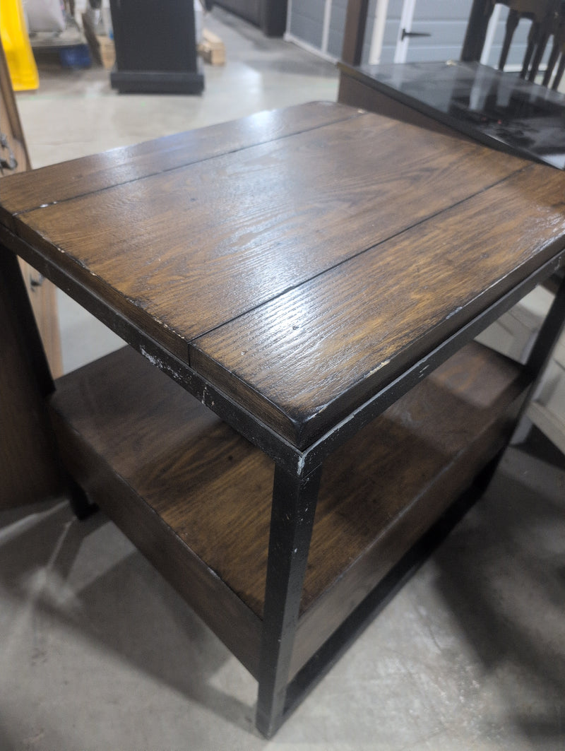Wood and Metal Nightstand with Shelf and Drawer